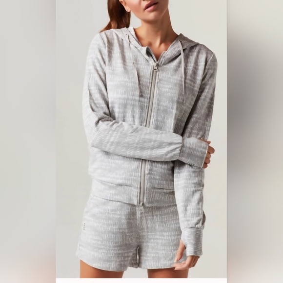 Blanc Noir Luxe Zip Front Hoodie Emilia Print Jacket Thumb Holes Size XS Fall - Picture 4 of 14